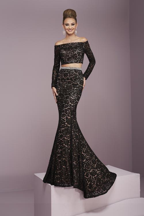 Tiffany Homecoming - Classy Embellished Lace Two-Piece Evening Gown 46084 In Black and Neutral
