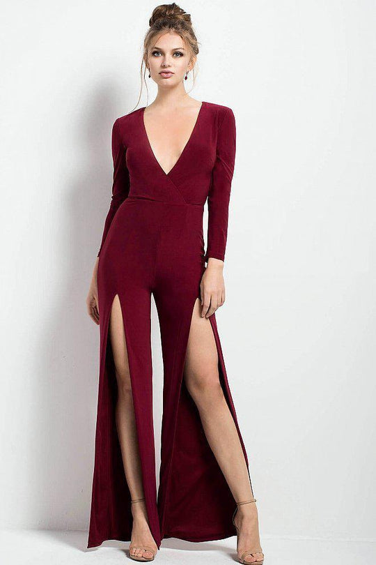 46089 Deep V-Neck Long Sleeve Jumpsuit