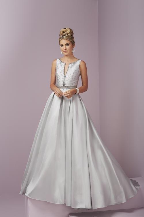 Tiffany Homecoming - Elegant Beaded V-Neck Mikado Dress 46091 In Silver