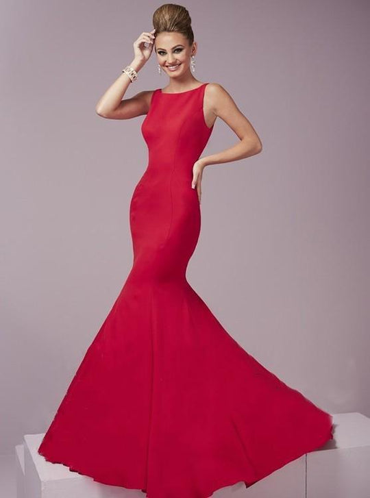 Tiffany Homecoming - Bateau Neck Trumpet Gown in Red