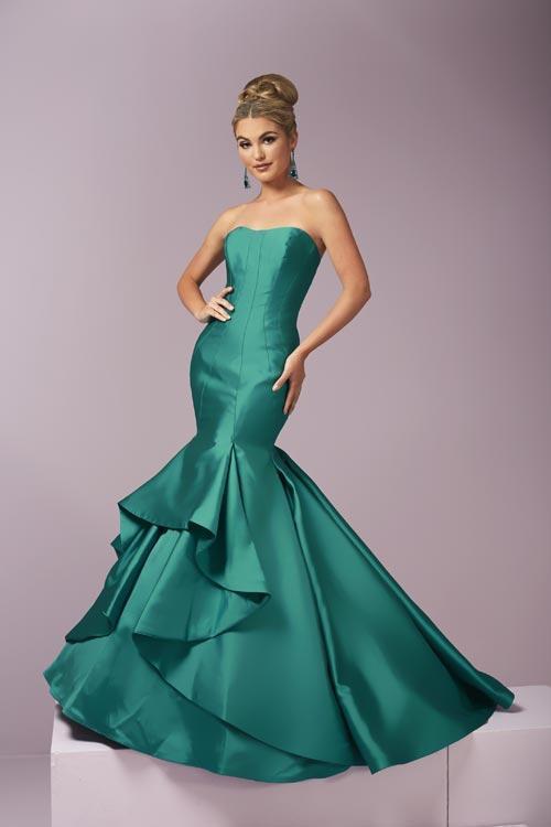 Tiffany Homecoming - Impeccable Tiered Mikado Mermaid Evening Gown 46102 in Green