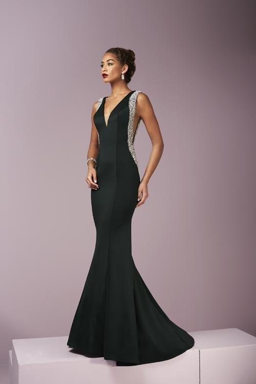 Tiffany Homecoming - Fitted V-Neck Long Dress 46103 in Black