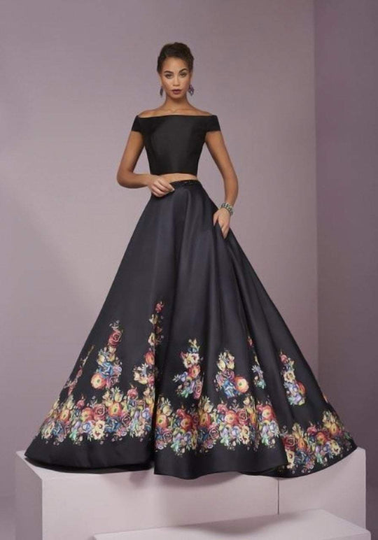 Tiffany Homecoming - Two Piece Dress with Floral Print Skirt 46109 in Black and Multi-Color