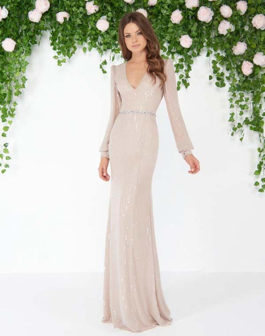 Mac Duggal - 4610D Sequined V-neck Sheath Dress In Gray