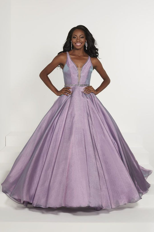 Tiffany Designs - 46169 Embellished V-neck Crystal Organza Ballgown In Purple