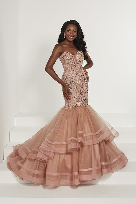 Tiffany Designs - 46172 Beaded Deep Sweetheart Tulle Mermaid Dress In Pink