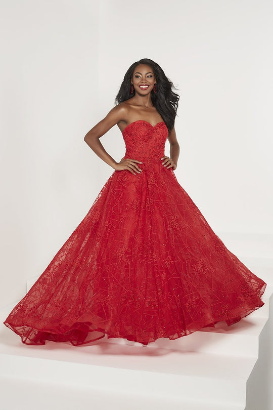 Tiffany Designs - 46177 Lace Organza Sweetheart A-line Dress In Red