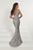 Tiffany Designs - Bead Embellished Plunging Off-Shoulder Evening Gown 46179 In Silver