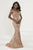 Tiffany Designs - 46179 Beaded Plunging Off-Shoulder Mermaid Dress In Pink and Gold