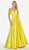 Ashley Lauren - 1399 Illusion Plunging Satin Off Shoulder Gown In Yellow