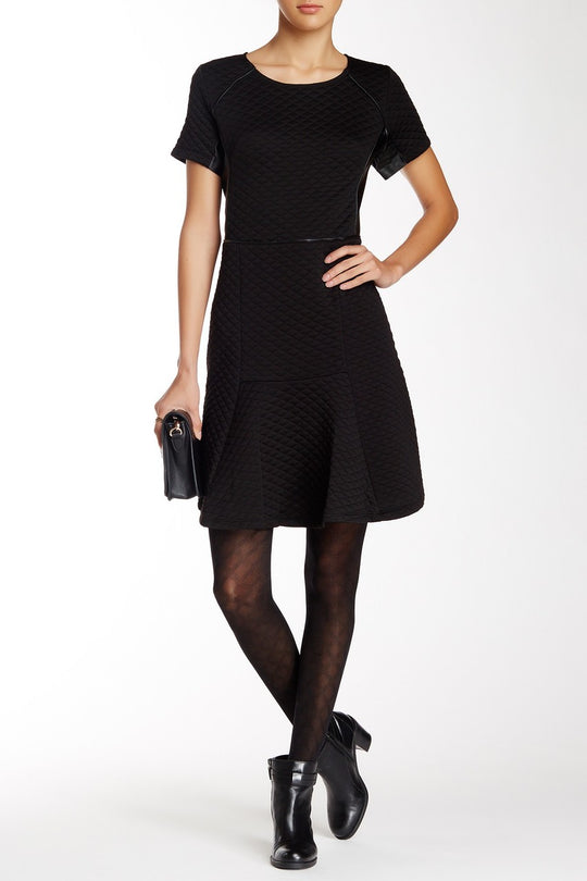 Nina Leonard - L23961 Vegan Leather Back Quilted Dress in Black