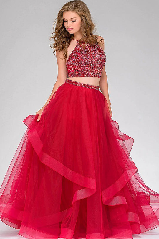 Jovani - Two-Piece Long Tulle Prom Gown 46404
