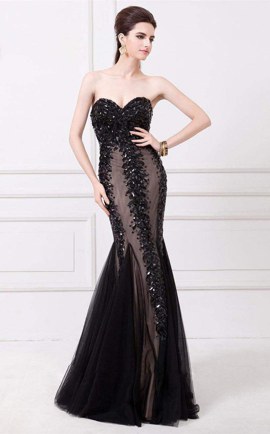 Angela & Alison - 41008C Bedazzled Sweetheart Mermaid Dress in Black
