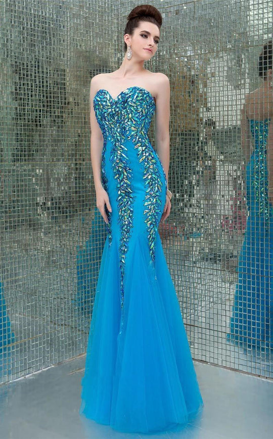 Angela & Alison - 41008 Bedazzled Sweetheart Mermaid Dress In Blue