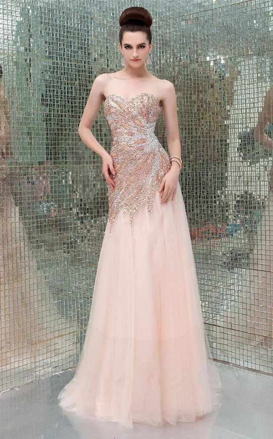 Angela & Alison - 41084 Bedazzled Sweetheart A-line Dress In Orange