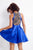 Rachel Allan - 4650 Beaded High Neck Mikado Romper in Blue