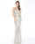 Mac Duggal - 4666M High Halter Lattice Illusion Panel Gown In Silver and Neutral