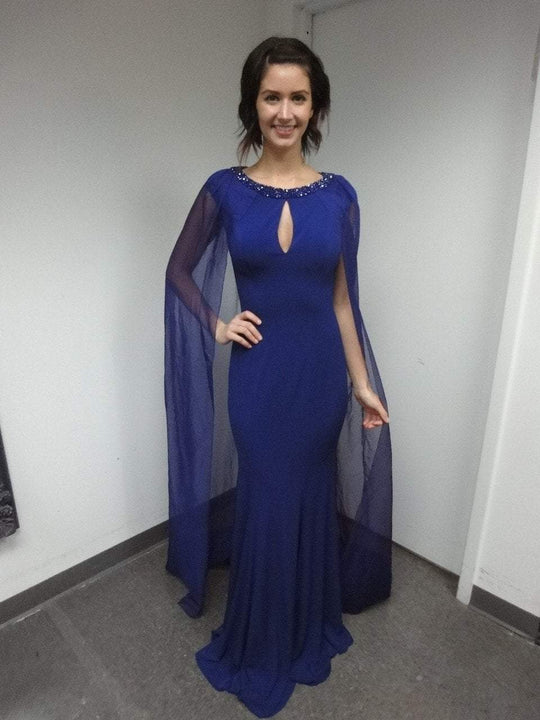 Beaded Neckline Chiffon Cape Gown 46672