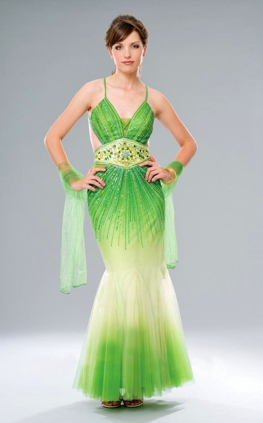 Lara Dresses - 2744 Ombre Ornate Trumpet Gown In Green