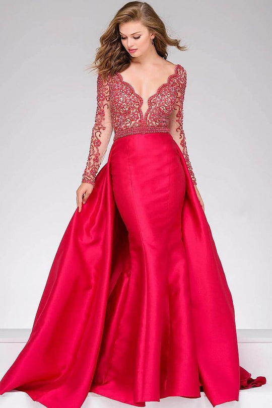 46708A Embellished V-neck Mermaid/A-line Dress