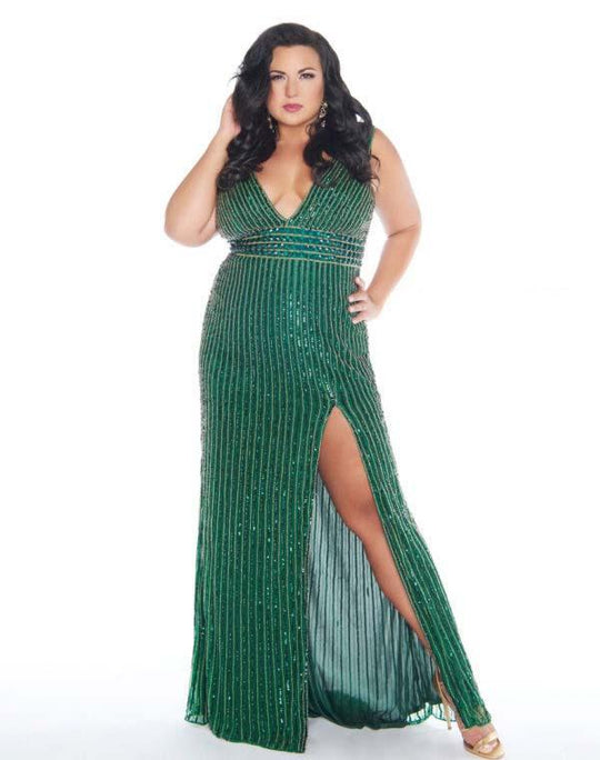 Mac Duggal - 4680F Sequined Plunging V-neck Sheath Dress In Green