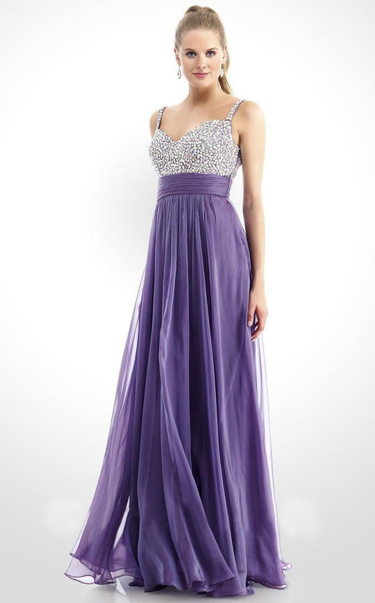 Colors Dress - 0601-1 Bejeweled V-Neck Evening Gown In Purple