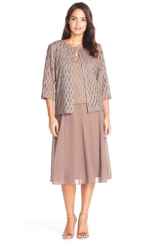 Alex Evenings - 117196 Popover Dress with Open Front Jacket in Brown