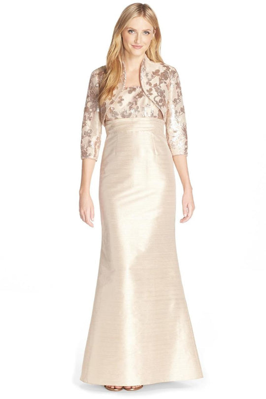 Adrianna Papell - 81913760 Sleeveless Floral Pleated Dress with Bolero in Gold