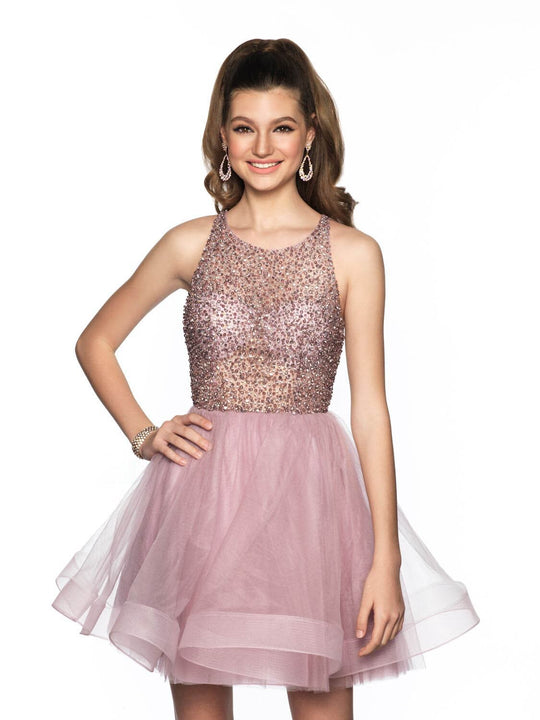 Blush by Alexia Designs - 11802 Beaded Illusion Jewel Neck Short Dress In Pink