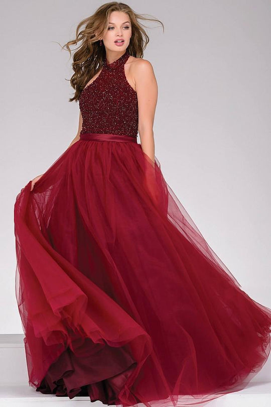 Halter Beaded Bodice Tulle Ballgown 47001