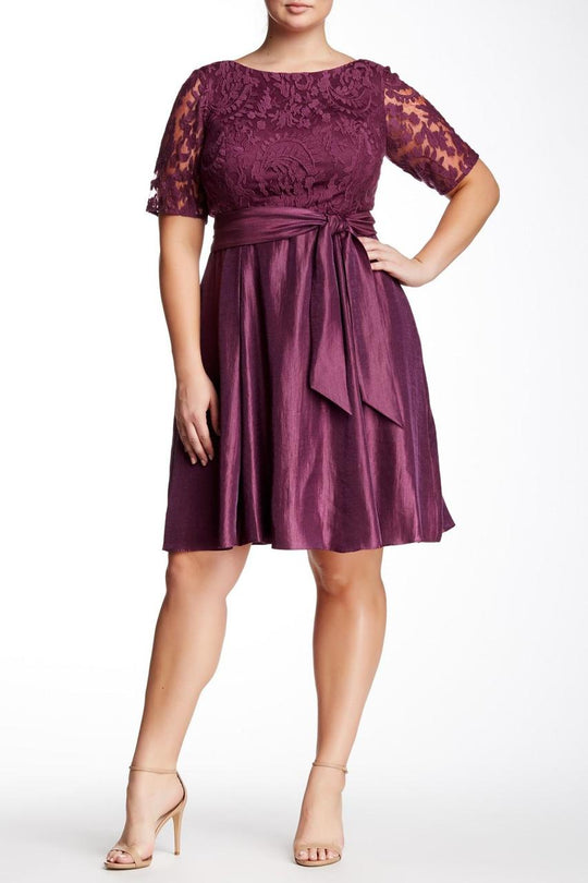 Adrianna Papell - Lace Bodice Short Dress 12252831 in Purple
