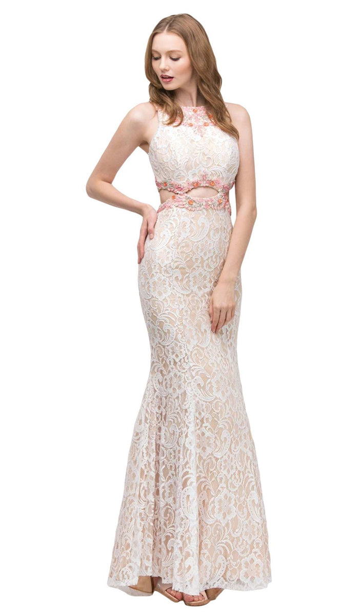 Beaded Lace Fitted Mermaid Evening Dress