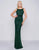 Cassandra Stone - 4709A Square Neck Drape Back Beaded Net Sheath Gown In Green