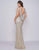 Cassandra Stone - 4709A Square Neck Drape Back Beaded Net Sheath Gown In Neutral
