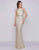 Cassandra Stone - 4709A Square Neck Drape Back Beaded Net Sheath Gown In Neutral