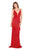Mac Duggal Black White Red - 4738R Layered Fringe Deep V-neck Dress in Red
