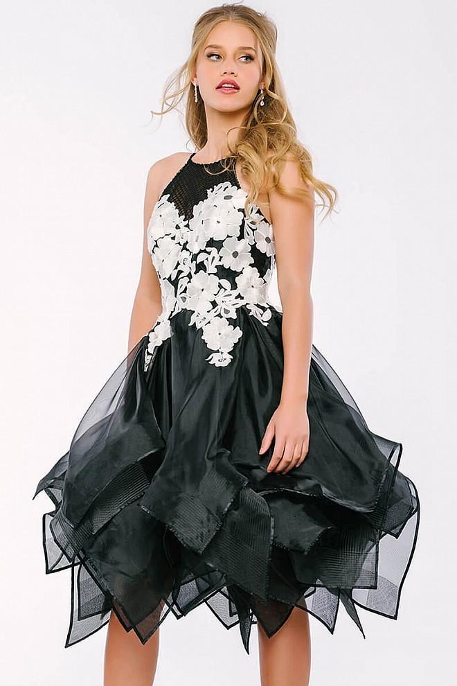 Floral Short Dress with Tiered Skirt 47503