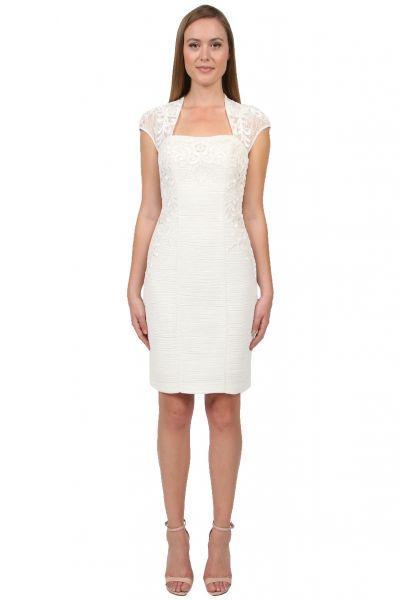Sue Wong - Bedazzled Bolero Sheath Dress Cocktail Dress in White