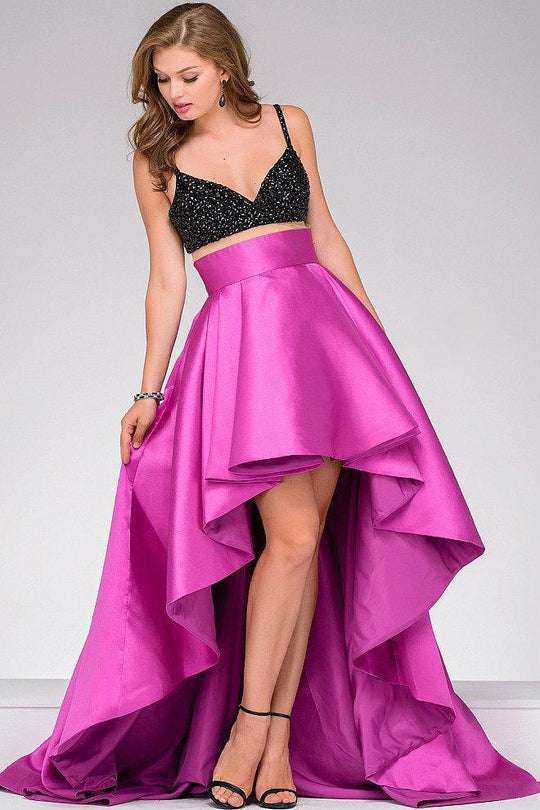Beaded Two Piece V-Neckline High Low Dress 47862