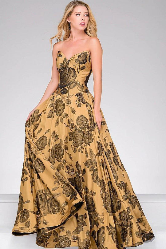 Gold Floral Printed Long Dress  47983