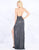 Mac Duggal Prom - 4803M Plunging Halter Bead-Fringed High Slit Gown In Gray