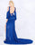 Mac Duggal Prom - 4804M Split Bishop Sleeve Plunging Beaded Gown In Blue