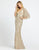 Mac Duggal Evening - 4808D Cape Sleeve Deep V-Neck Sequined Gown In Neutral and Gold