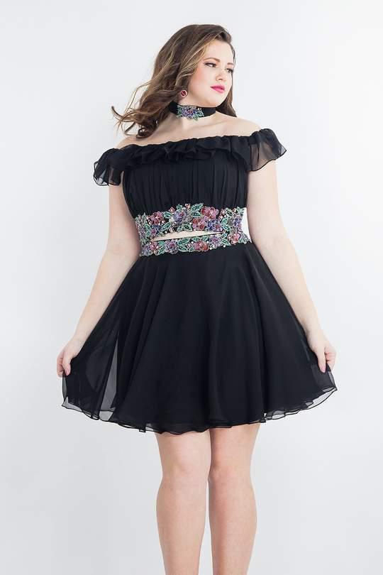 Rachel Allan Curves - 4808 Two Piece Ruched Off-Shoulder A-Line Dress