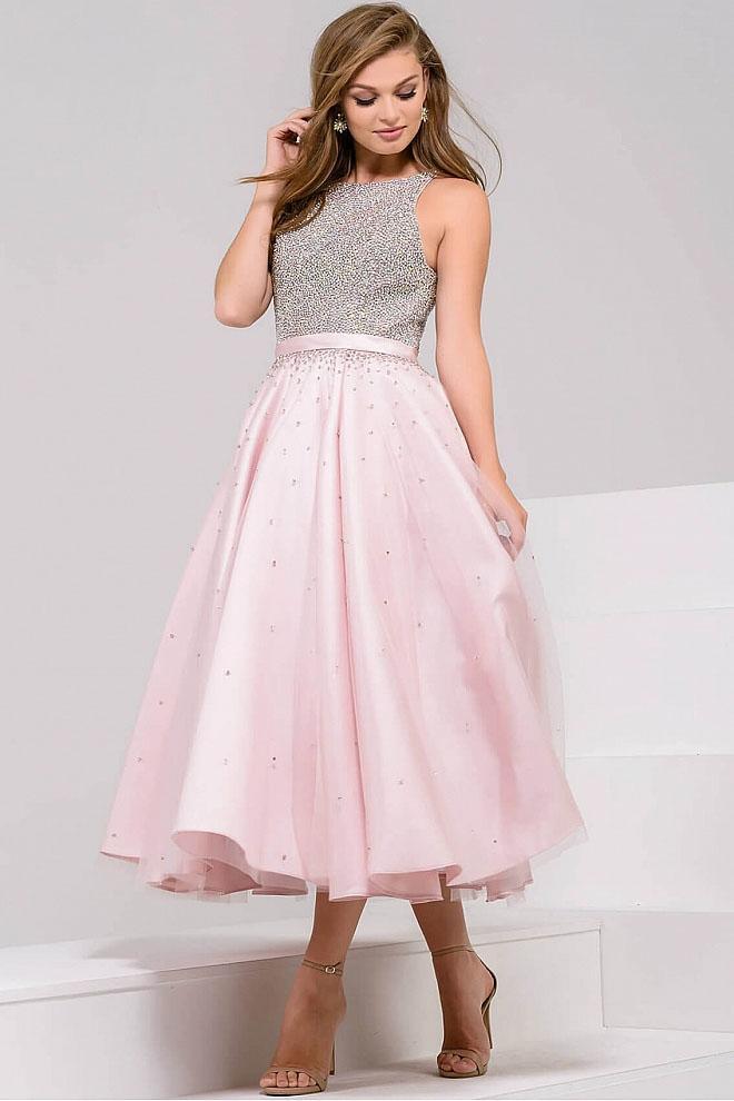 48103 Crystal Embellished Bateau A-line Dress