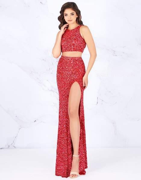 Cassandra Stone - 4810A Two Piece Beaded Jersey Sheath Dress In Red