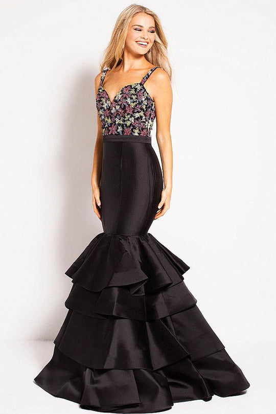 48127 Embellished Fitted Ruffled Mermaid Gown