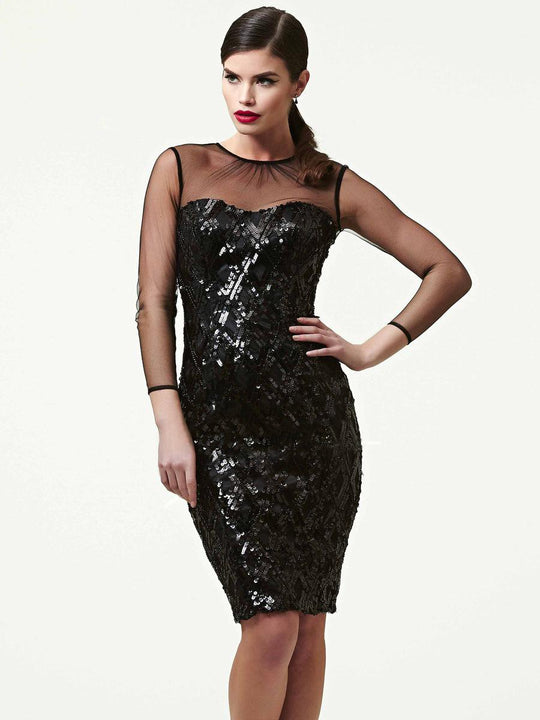 Mac Duggal Black White Red - 48146 Sequined Cocktail Dress In Black