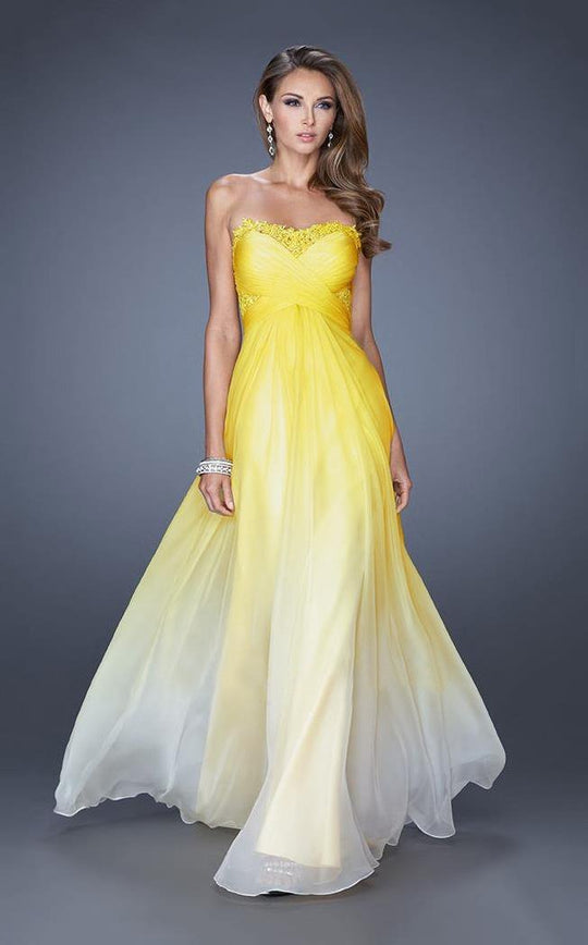 La Femme - 20167 Strapless Empire A Line Long Dress in Yellow