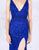 Mac Duggal Flash - 4816L Beaded Lace V-Neck Gown with Slit In Blue